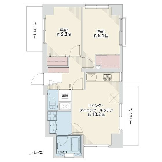 【間取り】 | ライオンズマンション西公園 | 広さ約54㎡の2LDKはお2人暮らしにピッタリ！リフォーム済みで気持ちよく新生活を始められます