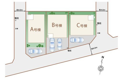 【Heartfull Town】小平市小川町１丁目373番の区画図|角地を含む全３棟の新築分譲