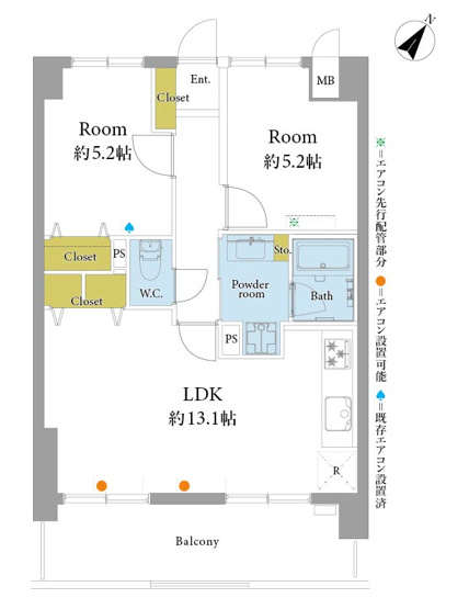 【間取り】 | ダイナコート吉塚 | 広さ約53㎡の2LDKはお2人暮らしにピッタリ！リフォーム済で気持ちよく新生活を始められます