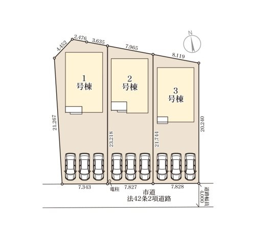 小郡市三沢第1-3棟（1号棟）の区画図|配置図（1号棟）