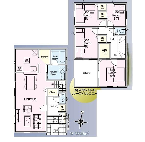 宮崎市島之内第１２－１号棟　新築戸建の間取り|【間取り】
4LDK、敷地面積/160.12ｍ2、建物面積/100.02ｍ2