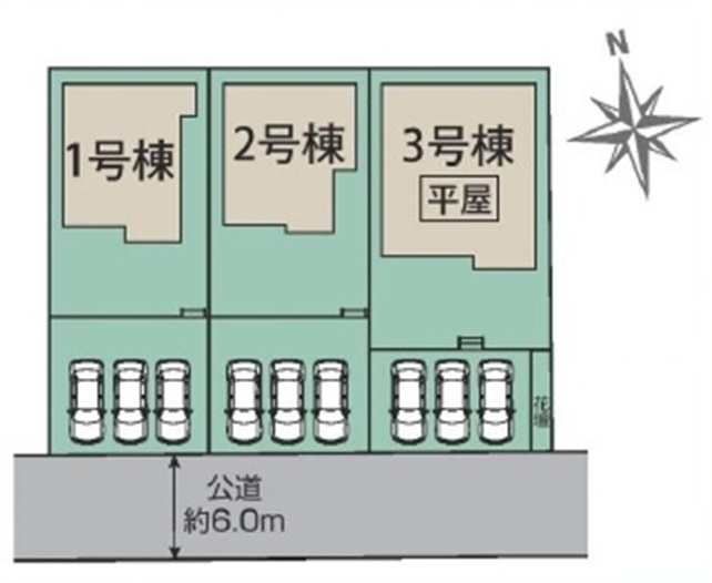 【仲介手数料無料】新築戸建　東松山市六軒町13-5（全3棟）の区画図