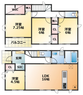 【間取り】 | ハートフルタウン宇都宮市岩曽町1428番　Ｂ号棟 | 全室南向きで陽当たりの良い間取りです