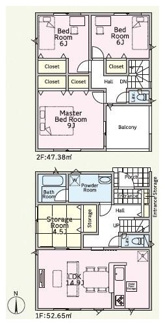 【間取り】 | 平塚市御殿4丁目  4号棟 第18 | 3LDK+1S（和室仕様）　防犯カメラ（利用時Wifi接続必要）　引き違い窓シャッター付　インナーバルコニー　浴室乾燥機+窓　各部屋収納　LDK14.9帖+S室（和室仕様）4.5帖　メイン洋室9帖