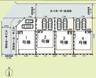 【区画図】 | 平塚市御殿4丁目  4号棟 第18 | 4号棟　北側約6.1ｍ公道　駐車並列2台（車種によります）　敷地面積37.3坪