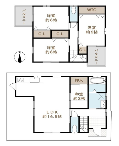 【間取り】 | 東大阪市大蓮東1丁目　【D号地】 | 2階建て♪【3SLDK＋カースペース】設備充実☆玄関電子キーシステム・床暖房・食洗機・浴室乾燥機完備☆トイレ・バルコニー2ヶ所に完備です♪