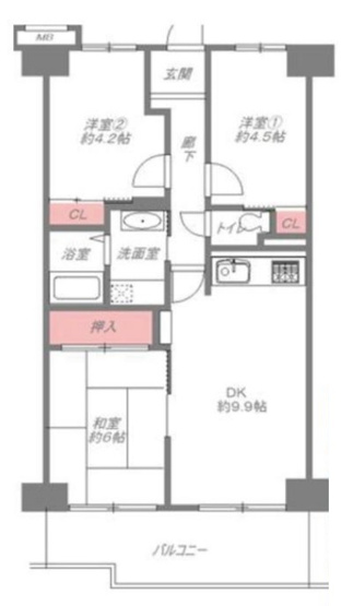 【間取り】 | エクセラート平野A棟 | 【3DK＋南東向きワイドバルコニー☆】室内全面リフォーム履歴あります☆（2018年：クロス貼替え、フローリング張替え、畳新調、システムキッチン新調、洗面台新調、温水洗浄便座新調）