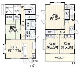 【間取り】 | 大垣市鶴見町！一条工務店施工の中古住宅築20年！お車並列2台可能！折板ガレージ付き！ | 大垣市鶴見町！一条工務店施工の中古住宅築20年！お車並列2台可能！折板ガレージ付き！