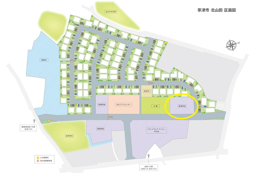 草津市北山田町の事業用地の区画図