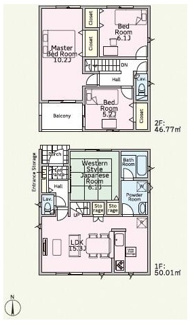 【間取り】 | 平塚市御殿4丁目  8号棟 第18 | 4LDK　防犯カメラ（利用時Wifi接続必要）　引き違い窓シャッター付　人感センサー付玄関灯　インナーバルコニー　浴室乾燥機+窓　全居室収納　LDK15.3帖　メイン洋室10帖