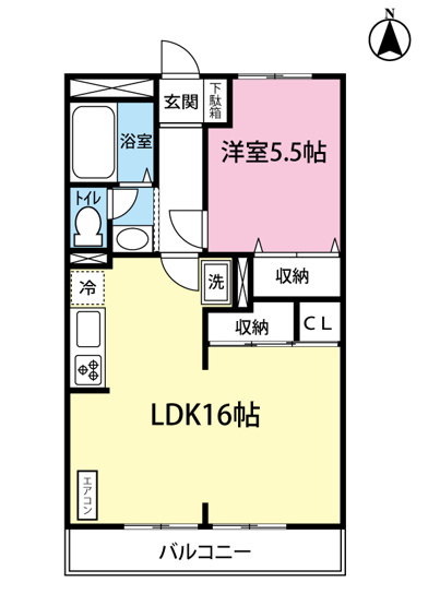 【間取り】 | カサグランデMOTOKI | お部屋はカップルさんや新婚さんに人気の1LDKタイプ♪リビングダイニングキッチンは広々16帖もあります☆