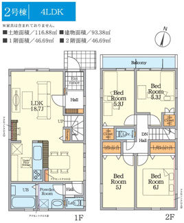 【間取り】 | 【仲介手数料無料！！】八王子市鹿島　新築戸建て（全2棟）2号棟　5299万円 | 2号棟