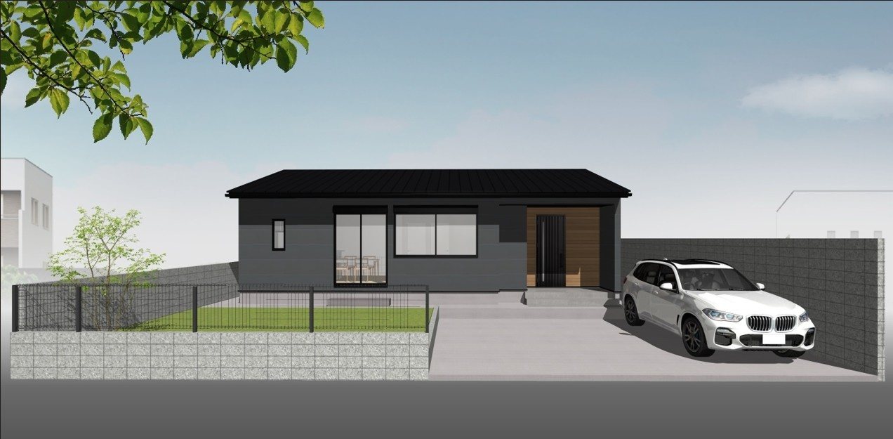 高知市瀬戸東町　（建築条件付き）売土地の外観パース|庭付き平屋×駐車場ゆったり。駐車2台可能です
