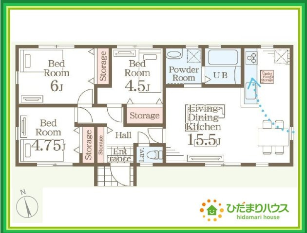 日立市東大沼町第1　新築戸建　2号棟の間取り|家族団らんの時間も増えそうなくつろぎのＬＤＫ☆