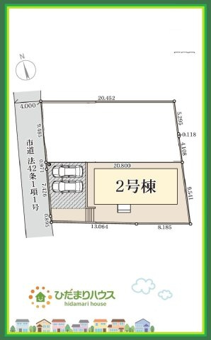 日立市東大沼町第1　新築戸建　2号棟の区画図|ゆったりとしたカースペースで、ファミリーカーや軽自動車もラクラク駐車出来ますね♪