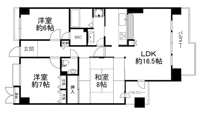 【間取り】 | サンシティ桂坂ロイヤル参番館 | 専有面積90.34㎡