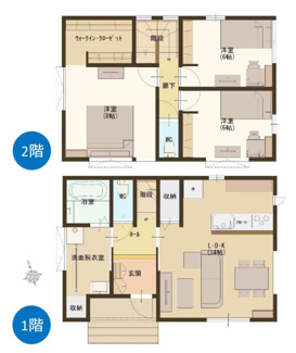 【間取り】 | 新築　燕市大曲 1号棟 | 3LDK、WIC、の間取となります、駐車スペース2台