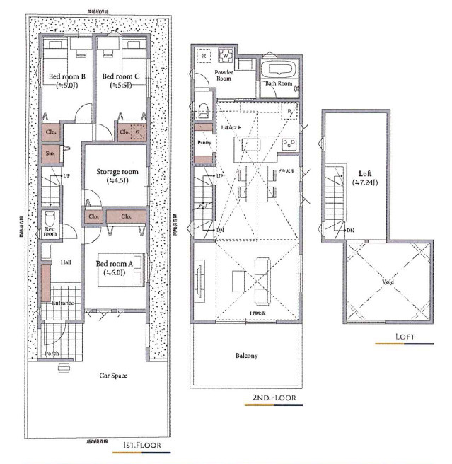 練馬区高野台3丁目　選べるプラン　建築条件付き全3区画の参考プラン|参考プランA　3LDK+S+パントリー+ロフト+カースペース　建物面積 102.86ｍ2　建物価格 2,000万円