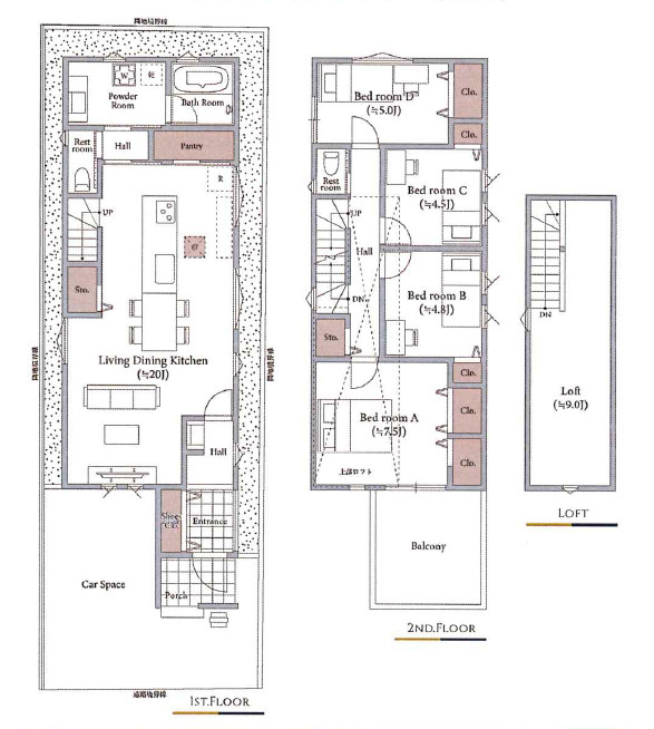 練馬区高野台3丁目　選べるプラン　建築条件付き全3区画の参考プラン|参考プランC　4LDK+パントリー+ロフト+カースペース　建物面積 104.89ｍ2　建物価格 2,000万円