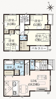【間取り】 | 【仲介手数料無料！！】府中市多磨町2丁目　新築戸建て（全7棟）2号棟　5990万円 | 2号棟