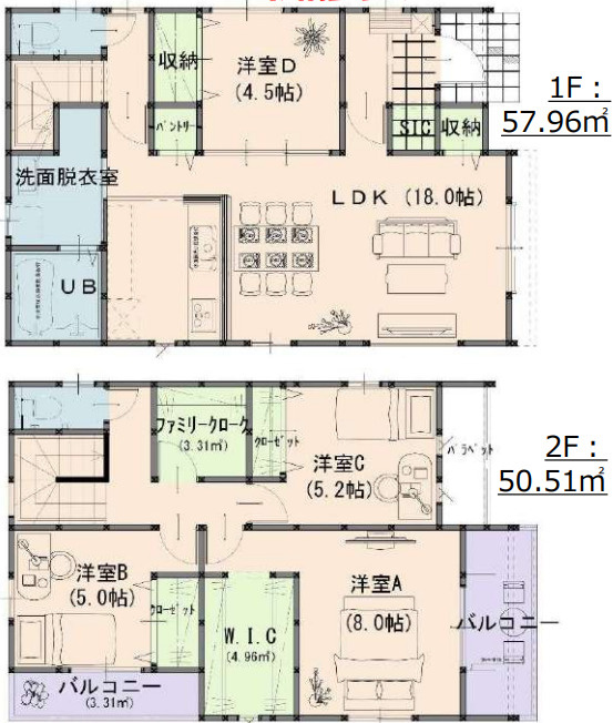 岡山市南区泉田1丁目2期2号棟の間取り