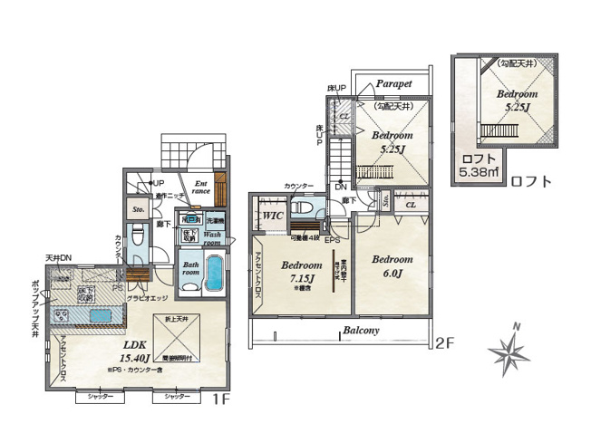 【間取り】 | 東久留米市氷川台2丁目　新築一戸建住宅　全1棟　(保谷店) | 1階にLDK、2階に個室がまとまったシンプルで使いやすいレイアウト。WICやロフトなど収納スペースも豊富に備わり、スッキリとした暮らしが叶いやすいです。