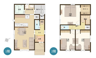 【間取り】 | 新築　三条市石上2丁目 | 3LDK＋WIC＋物干しスペースの間取となります。駐車スペース2台