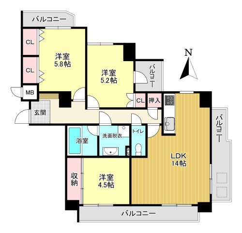 オーキッド王寺の間取り|3LDK　専有面積：69.23㎡　