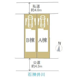【区画図】 | 練馬区石神井台７丁目　新築戸建て　B号棟 | B号棟:二方道路で通風環境も良好の立地になります