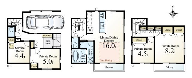 板橋区前野町5丁目 限定1区画の参考プラン|建物プラン例　建物価格2200万円、建物面積107.03㎡(車庫部分11.93㎡含む)