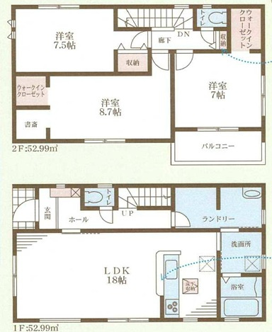 ランドリールームあり・WIC等収納豊富　名谷町　全3棟　3号棟の間取り
