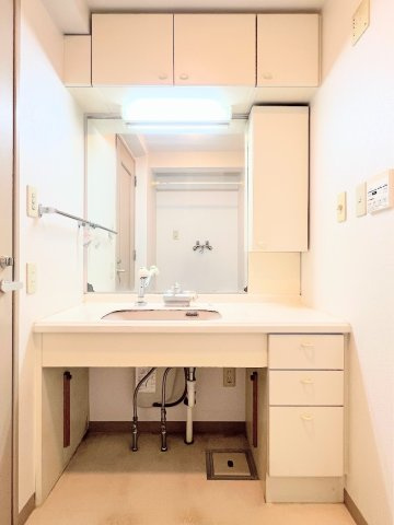 【洗面所】 | サザンヒルズ竹山 | ◆毎日使う場所だから、機能的で使いやすさに配慮したパウダールーム。すっきりと使えるように収納も豊富にご用意しています。