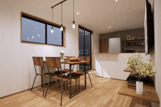 【外観パース】 | 城陽市寺田深谷2区画B号地　売土地　建築条件付き | 参考プランになりますので、お客様のお好みの外観を一緒に作らせていただきます。外壁には、メンテナンスが楽な光セラを採用しており、汚れがつきにくく、色あせもしにくいのでおススメです！