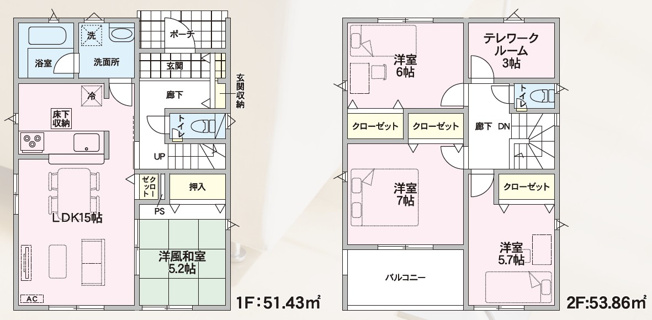 【間取り】 | 新築分譲住宅　山形市印役町　第7　全2棟 | (2号棟)、価格2599万円、4LDK、土地面積173.91m2、建物面積105.29m2