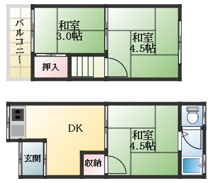 【間取り】 | 高見の里6丁目貸家