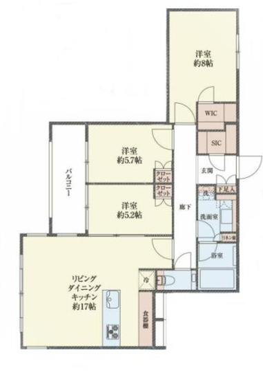 【間取り】 | バースシティ・ザ・マーク鷺沼 | 販売価格：８，２８０万円　間取り：３ＬＤＫ　空室（ご見学可能ですのでお気軽にお問合せ下さい）