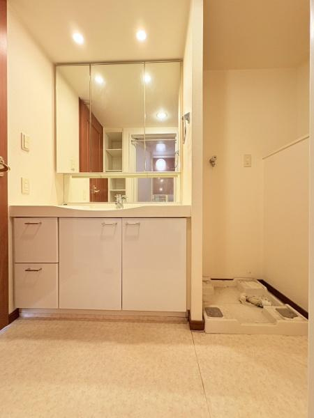 グランシティ上永谷の独立洗面台|広いタイプの洗面台です。洗濯機スペースも充分ですね。