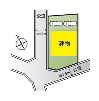 【区画図】 | 中央市中楯 平成24年築中古戸建 内装一新 南西角地 | 南西角地　カースペースは2台分（上手に停めれば3台駐車可） お庭付き