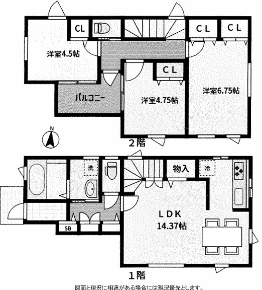 【中古】川越市的場中古住宅の間取り