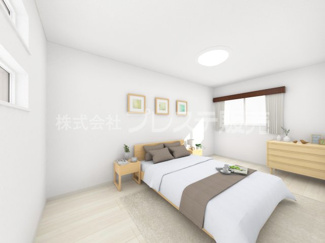 【洋室】 | 生駒市中菜畑２丁目の新築一戸建 全２区画 | １号地２階洋室（主寝室）完成イメージ／南向きですので、陽あたり良好です♪
