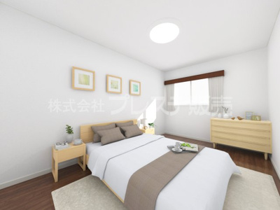 【洋室】 | 生駒市中菜畑２丁目の新築一戸建 全２区画 | １号地２階洋室（主寝室）完成イメージ／南向きですので、陽あたり良好です♪