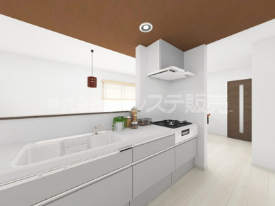 【キッチン】 | 生駒市中菜畑２丁目の新築一戸建 全２区画 | １号地キッチン完成イメージ／人気の対面キッチン♪