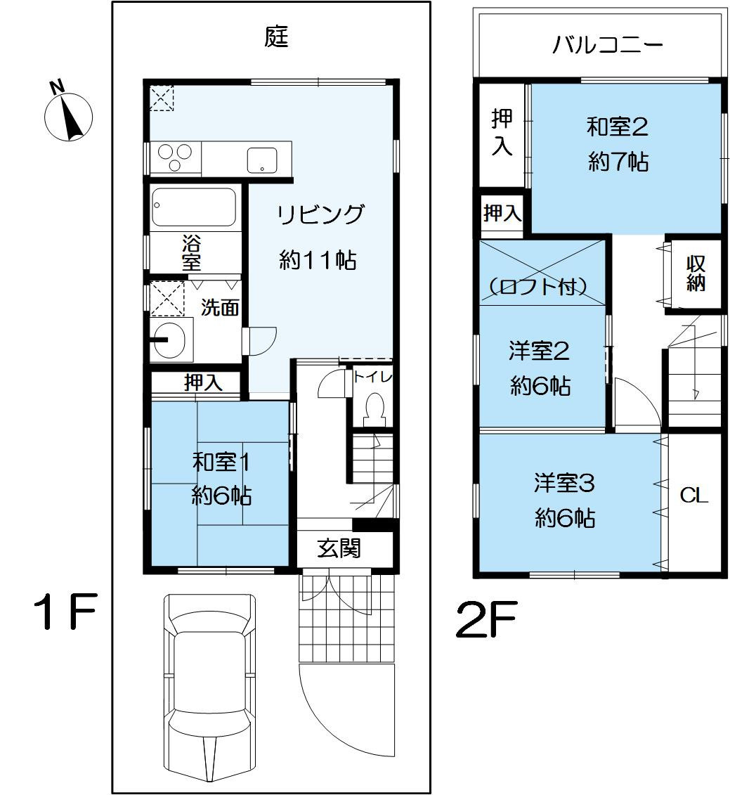 常吉1丁目戸建の間取り|ロフト付き2階建て戸建