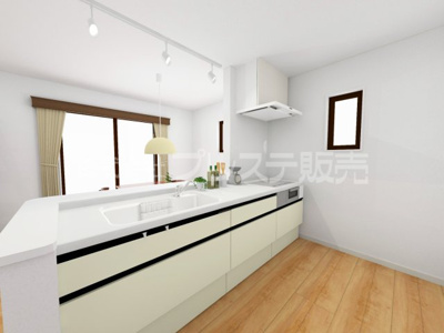 【キッチン】 | 生駒市中菜畑２丁目の新築一戸建 全６区画 | １号地キッチン完成イメージ／人気の対面キッチン♪