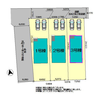 【区画図】 | クレイドルガーデン鹿沼市東町　第5 | 〇3号棟〇
駐車2台可能です（車種による）　