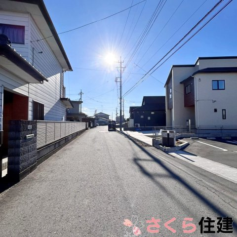 高根沢町宝積寺　3号棟の前面道路含む現地写真|閑静な住宅街の一角になります