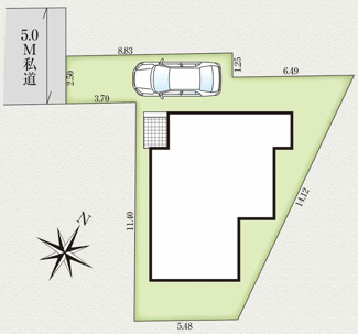 【区画図】 | 【仲介手数料無料！！】日野市西平山5丁目　新築戸建て（全1棟）1号棟　3480万円 | 土地：123.40㎡（37.32坪