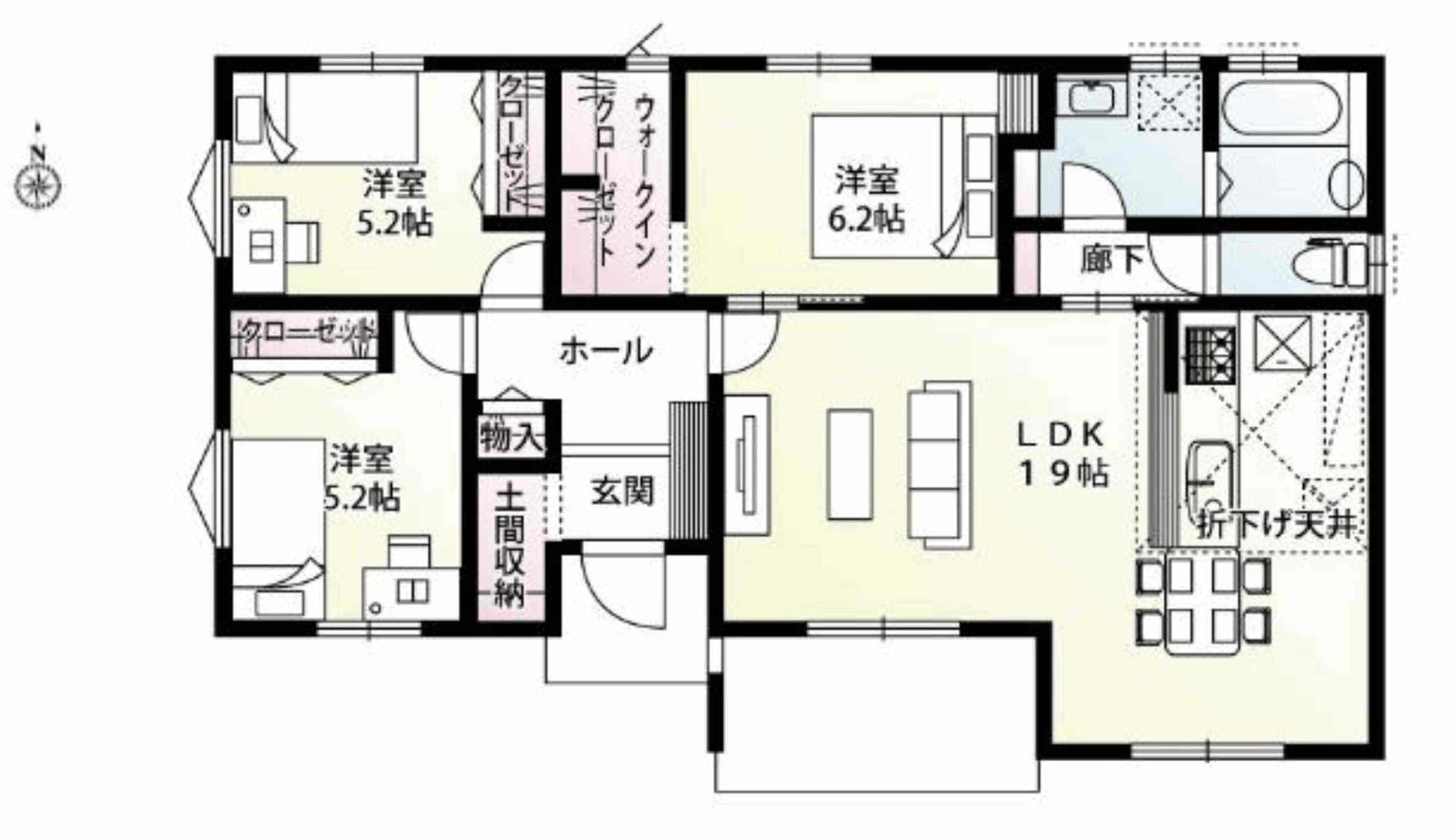壬生町本丸1丁目 第3期の間取り|〇1号棟〇
3LDK+WIC+カースペース3台