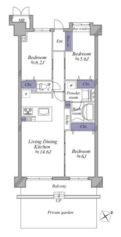 ビクトリアヒルズ横濱サウスバラード棟の間取り|70.8㎡の3LDK。
