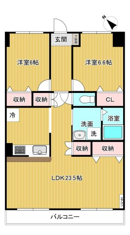 【間取り】 | ライリッヒ・ストーレ | カップルさんやファミリーさんにもオススメの2LDKタイプ！リビングダイニングキッチンは広々23.5帖もあります☆なんと言っても最上階なのが嬉しい♪